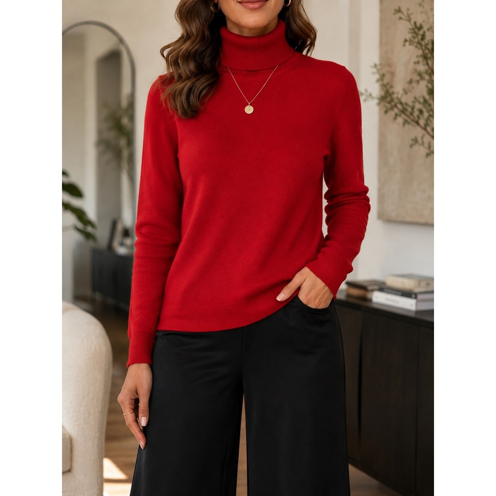 Lord & Taylor Red 100% Cashmere 2-Ply Turtleneck Sweater Medium NWT